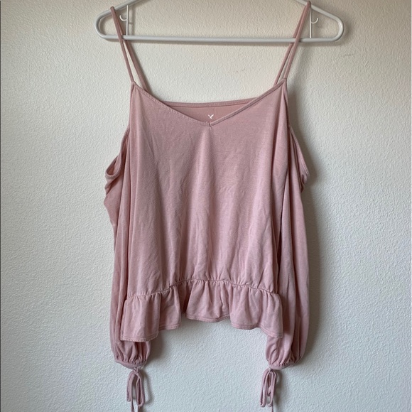 🌸 3/$10 American Eagle Outfitters Pink Cold-Shoulder Top - Picture 2 of 6